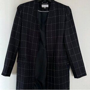 Calvin Klein long line Work Old Money Classic Basic black blazer plaid jacket 8